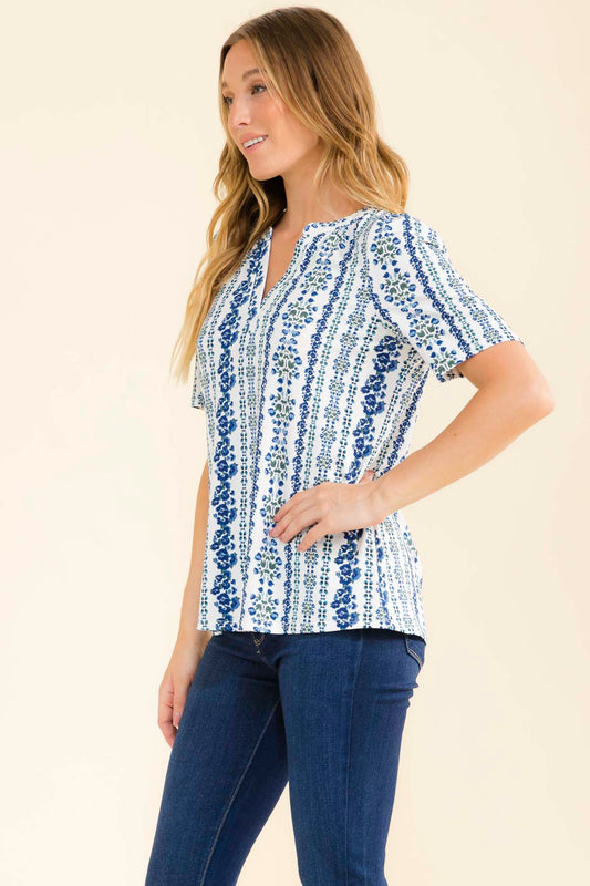 FLORAL PRINT SPLIT NECK SHIRT